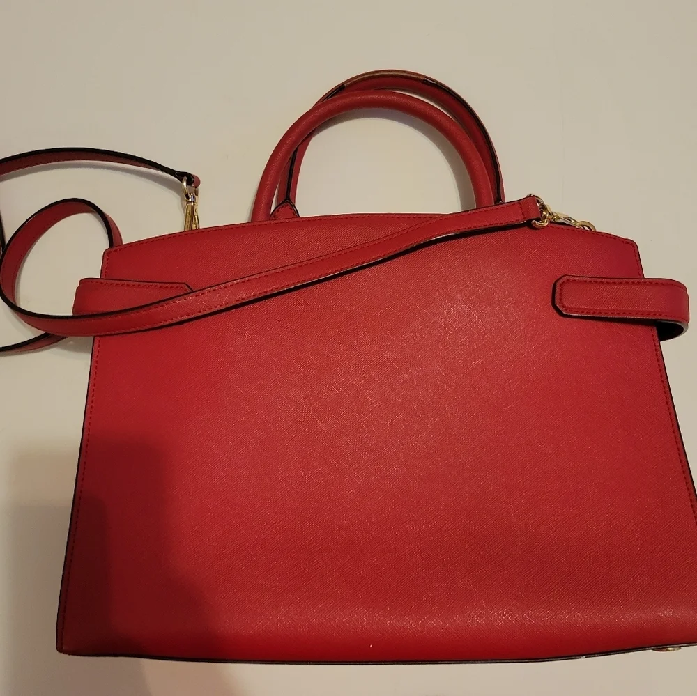 Michael‎ Kors Karla Red Leather Satchel w. Gold Hardware Office Siren Maximalist